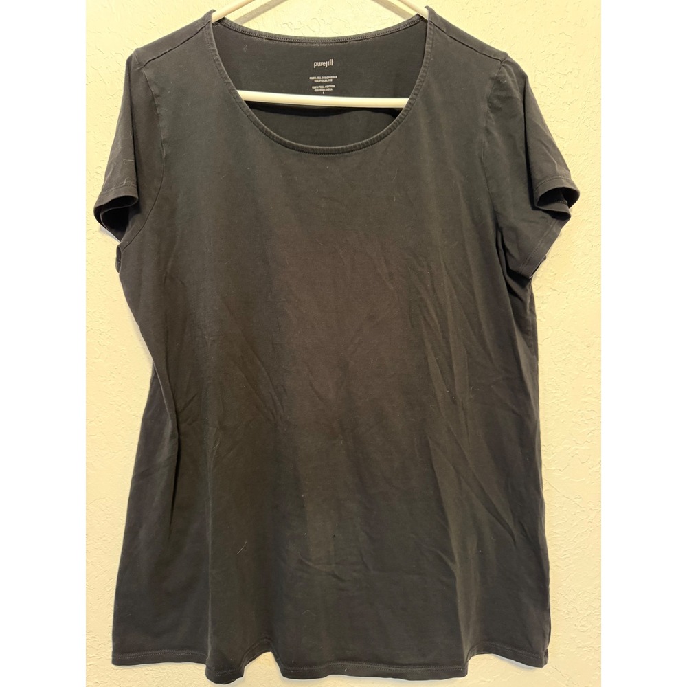Pure Jill Scoop Neck Elliptical Tee 100% Pima Cotton Black Large Short Sleeve